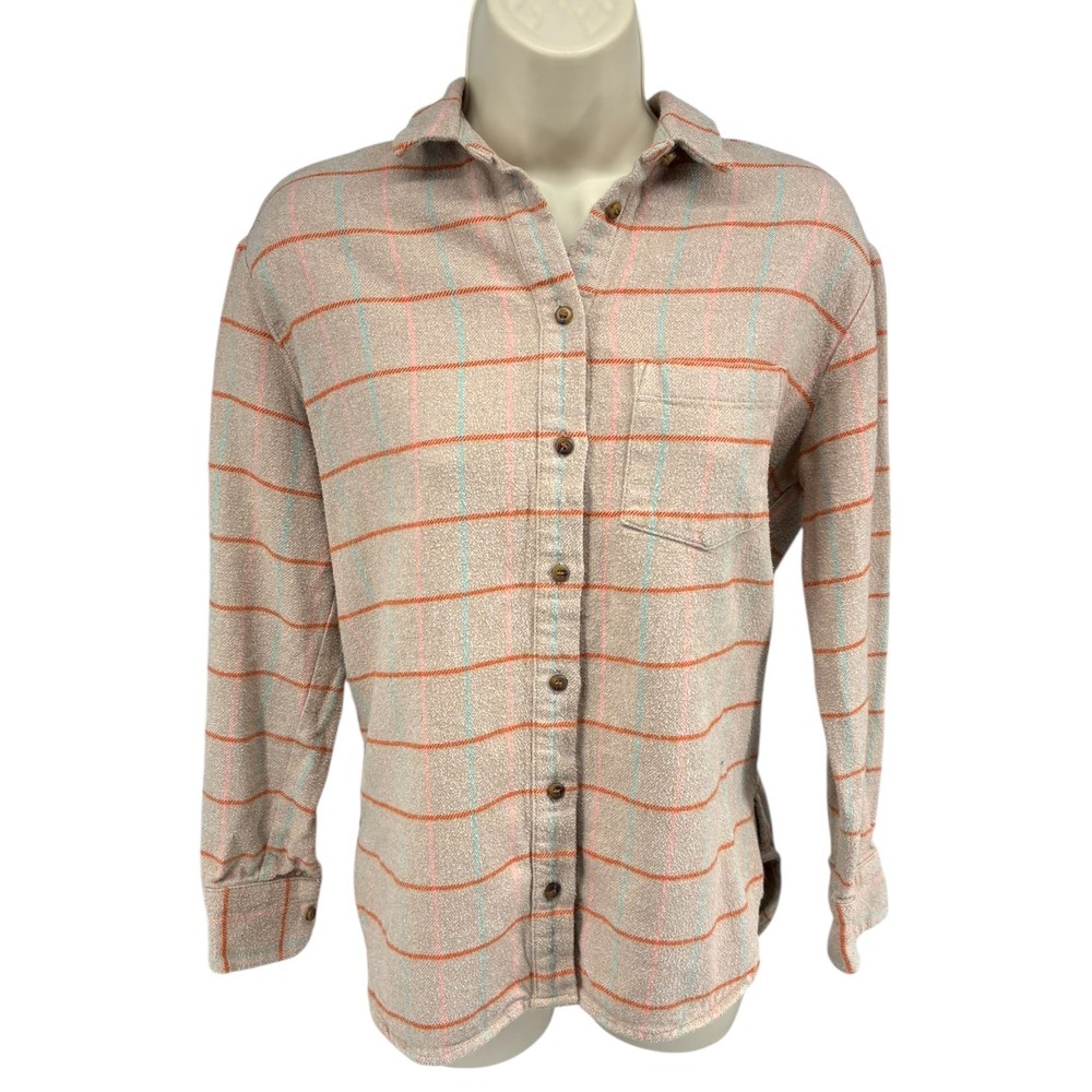 Madewell XS Plaid Button Front‎ Shirt Cotton Flannel Lightweight Pink Red Beige